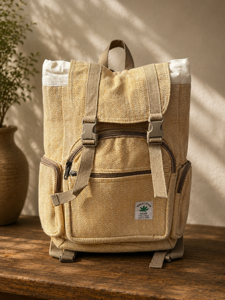 Mustard Yellow Herringbone Rolltop Backpack | Yala