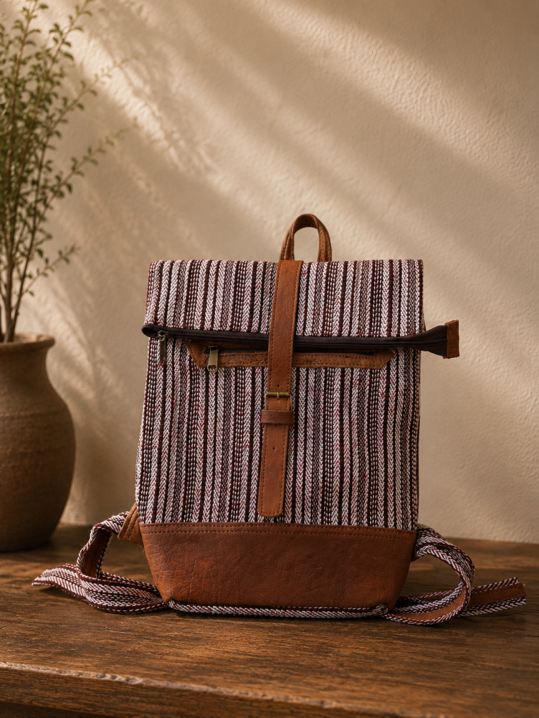Brown Striped Rolltop Backpack | Yala Cotton