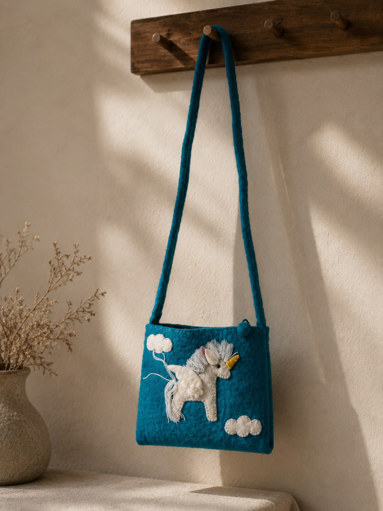 Teal Felt Unicorn Crossbody Bag | Yala Cotton