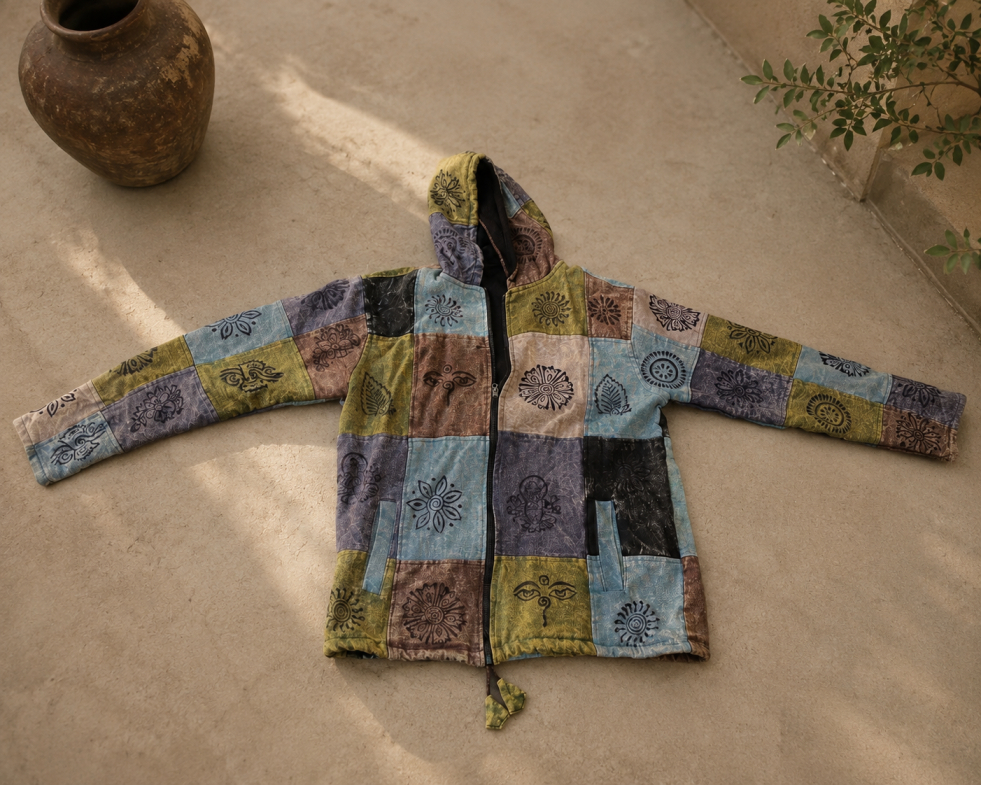 Slate Patchwork Hooded Jacket