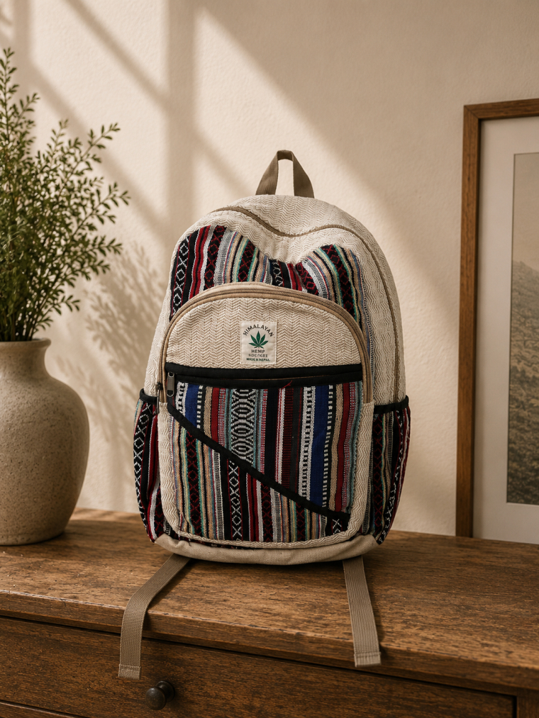 Natural Cream Backpack, Aztec Stripe | Yala Cotton