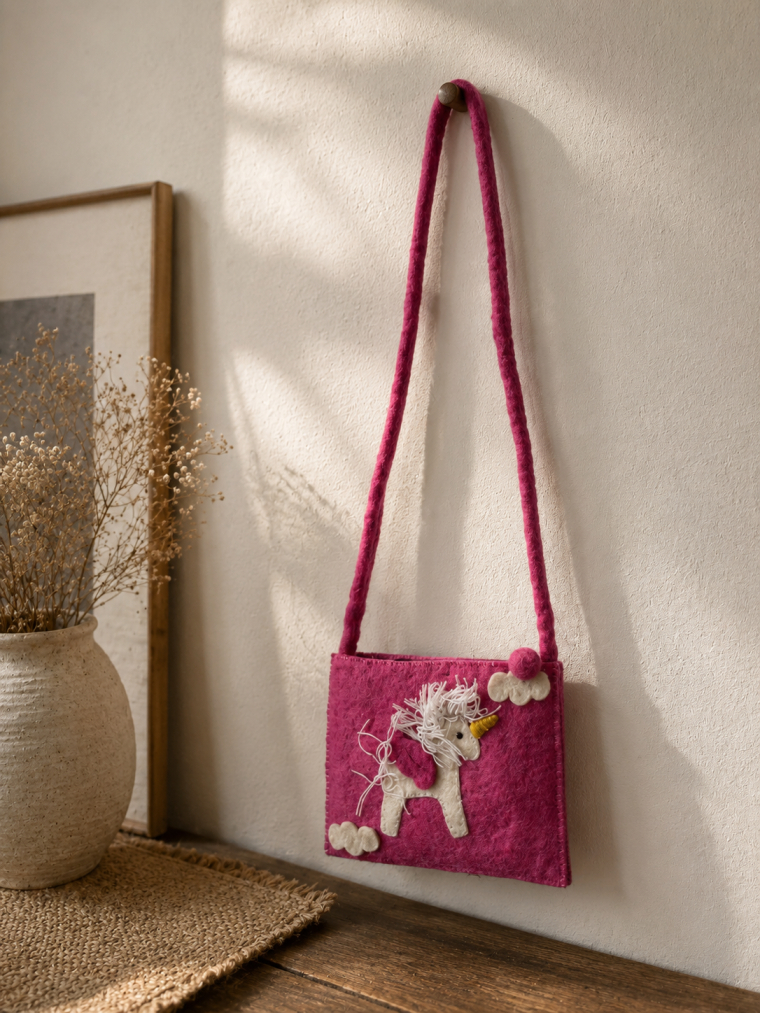 Pink Felt Unicorn Crossbody Bag | Yala Cotton