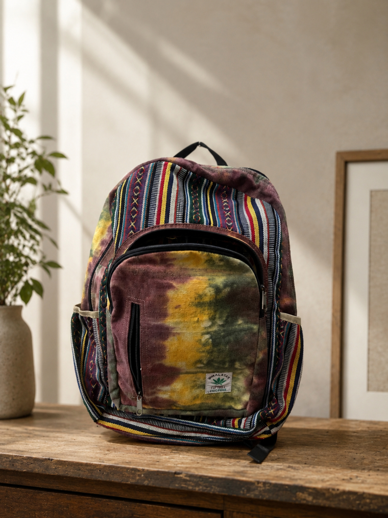 Maroon Gold Green Tie-Dye Striped Backpack | Yala
